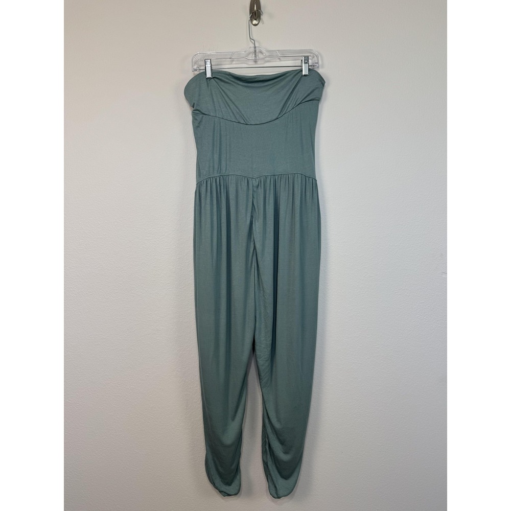 Halara Jumpsuit Women's XL Green Strapless Harem Pockets Jersey Relaxed Casual